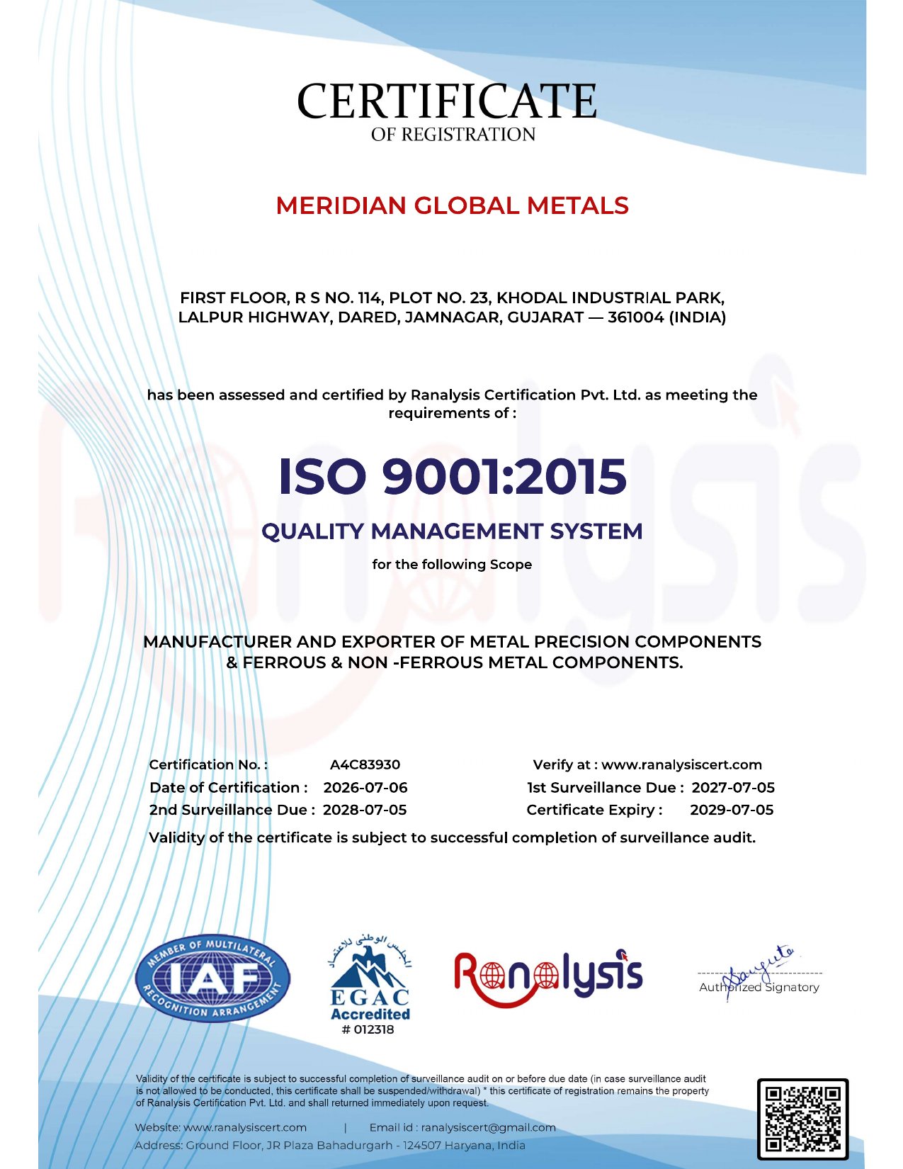 ISO 9001:2015 Certificate